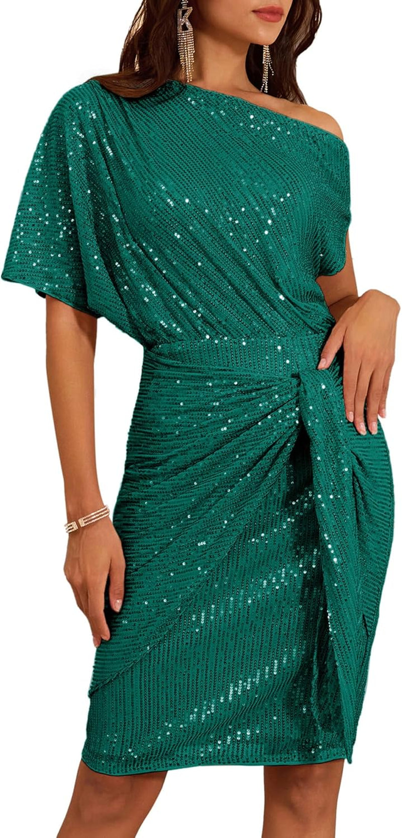 Women's One-Shoulder Sequin Bodycon Cocktail Dress