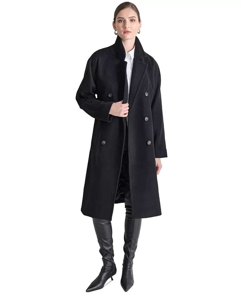 Elegant Women's Double-Breasted Wrap Coat with Belted Waist