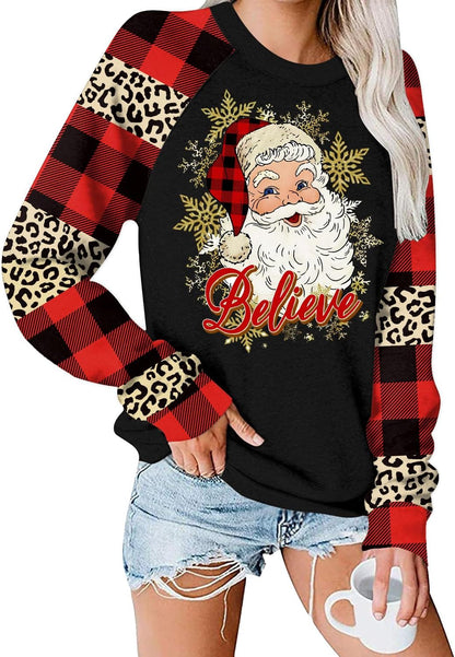 Women's Christmas Snowflake Plaid Raglan Sweatshirt