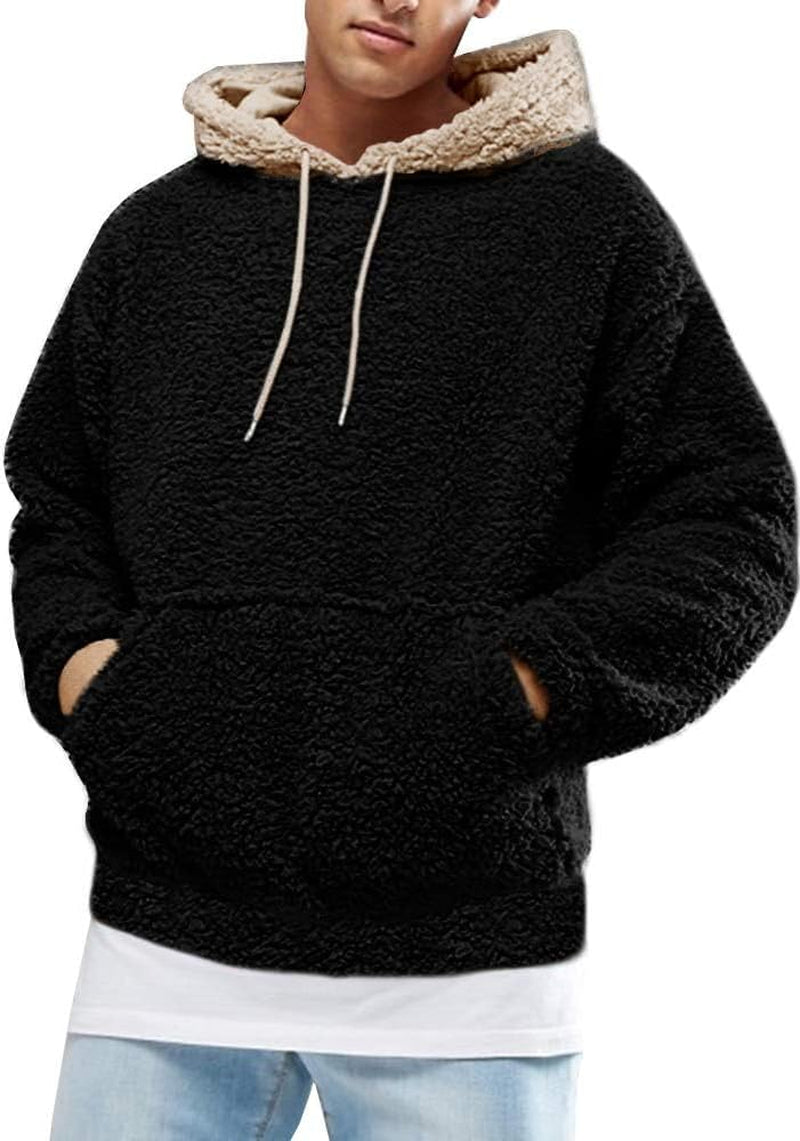 Men's Sherpa Fleece Hoodie - Warm Winter Pullover with Pocket