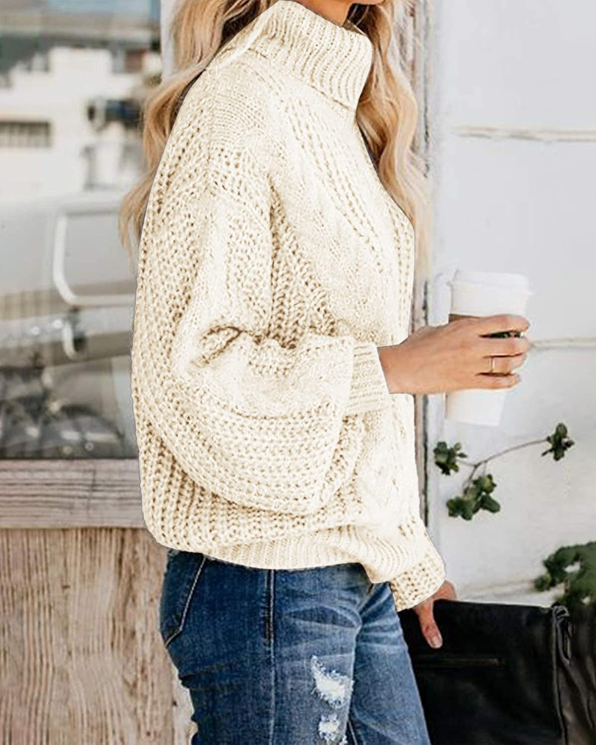 Chic Oversized Chunky Turtleneck Sweater with Balloon Sleeves – Cozy, Warm, and Perfect for Winter