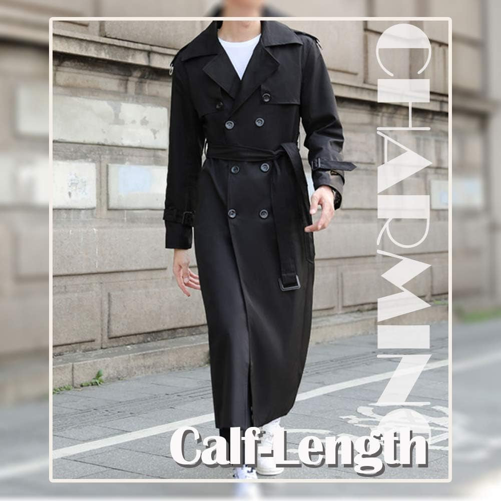 Men's Oversized Double-Breasted Trench Coat - Casual Windbreaker with Lapel, Long Jacket Overcoat