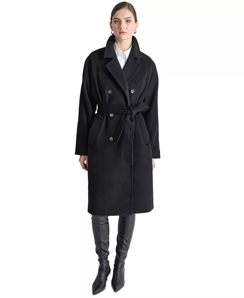 Elegant Women's Double-Breasted Wrap Coat with Belted Waist