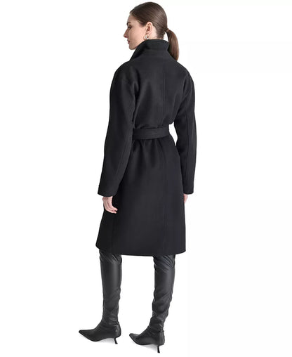 Elegant Women's Double-Breasted Wrap Coat with Belted Waist