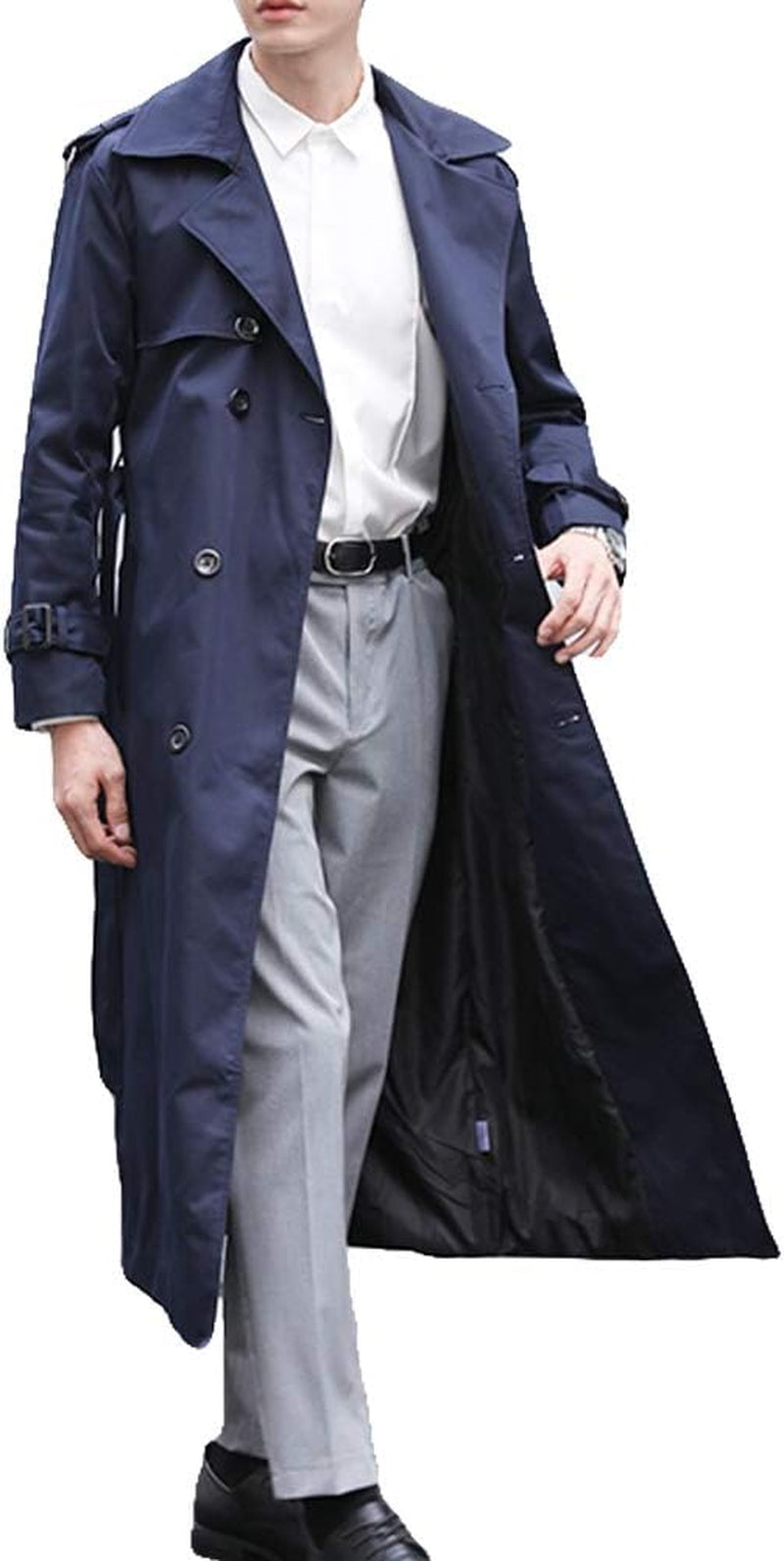 Men's Oversized Double-Breasted Trench Coat - Casual Windbreaker with Lapel, Long Jacket Overcoat