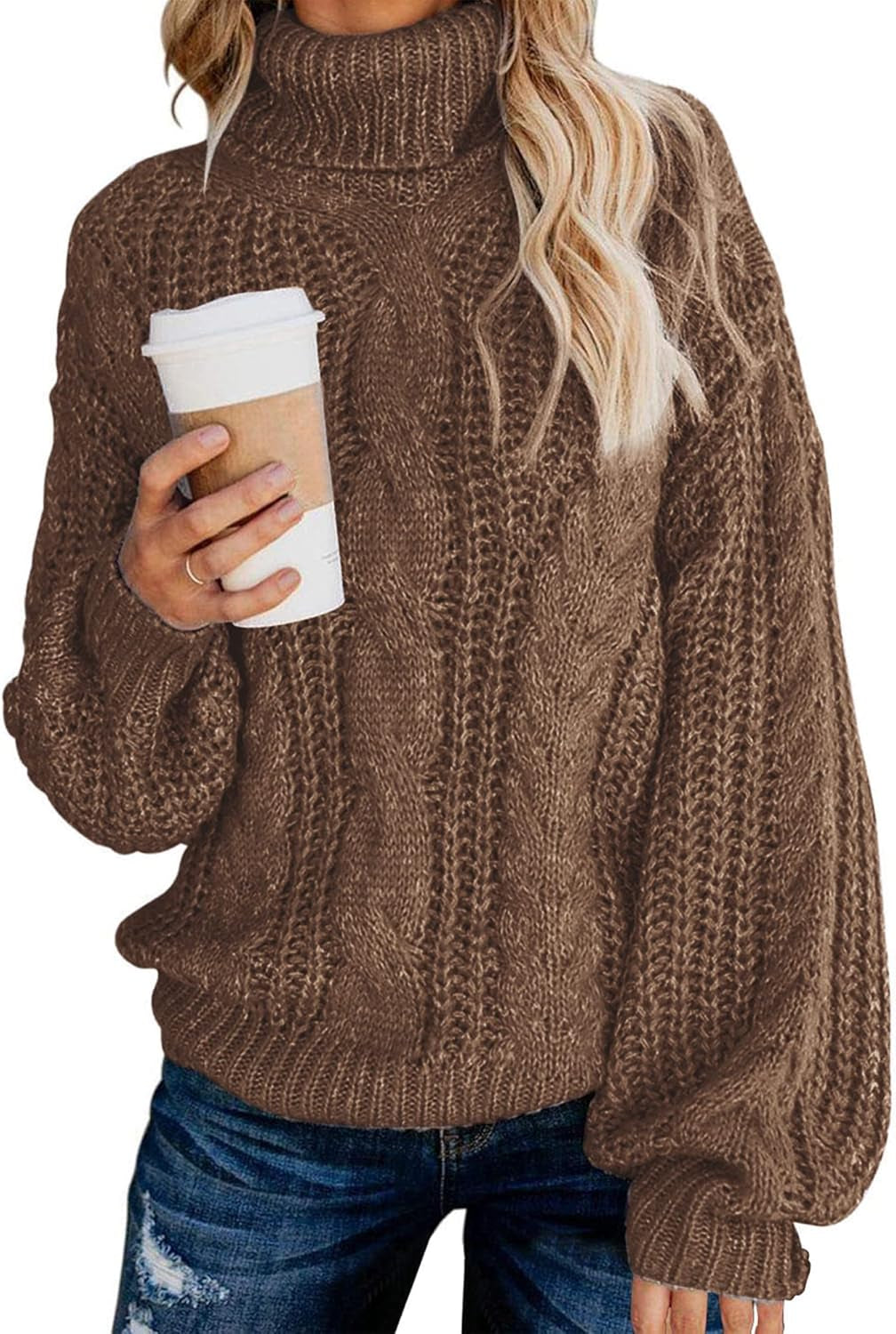 Chic Oversized Chunky Turtleneck Sweater with Balloon Sleeves – Cozy, Warm, and Perfect for Winter