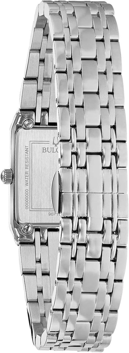 Bulova Ladies' Quadra Diamond Dial Stainless Steel Quartz Watch with Black Dial 