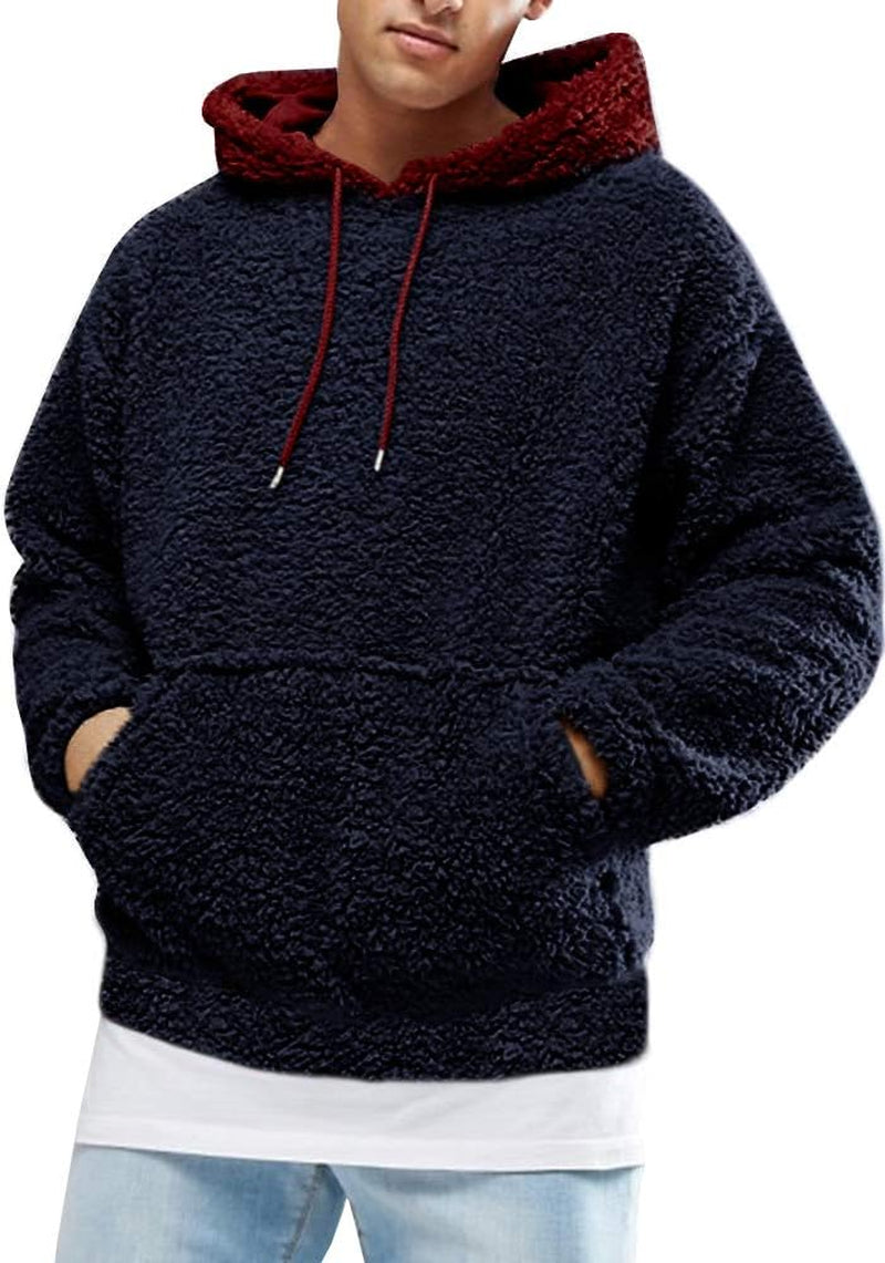 Men's Sherpa Fleece Hoodie - Warm Winter Pullover with Pocket