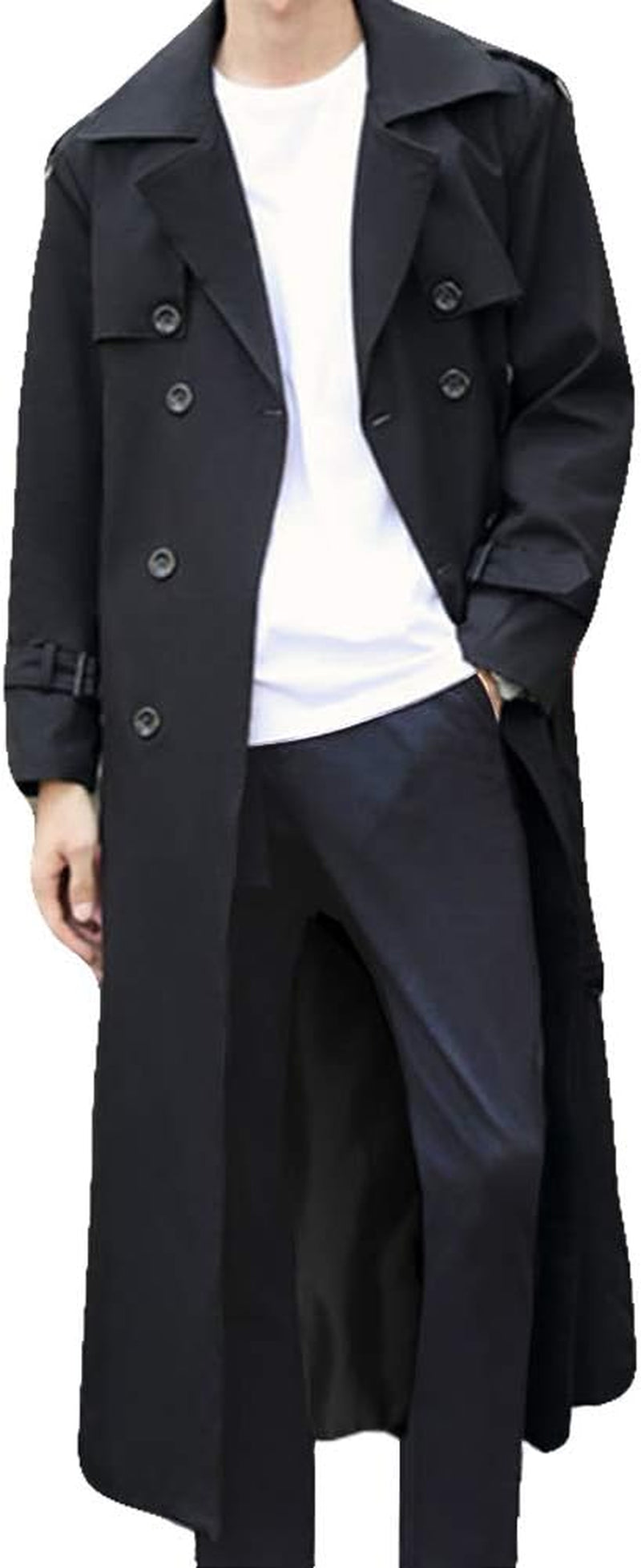 Men's Oversized Double-Breasted Trench Coat - Casual Windbreaker with Lapel, Long Jacket Overcoat