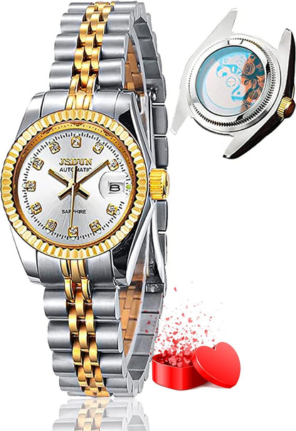 Women's Gold Automatic Watch – Waterproof Stainless Steel Dress Watch with Date