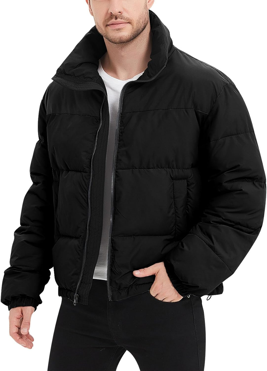 Men's Lightweight Quilted Puffer Jacket - Water-Resistant Winter Coat