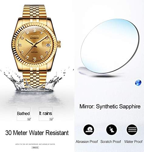 Women's Gold Automatic Watch – Waterproof Stainless Steel Dress Watch with Date