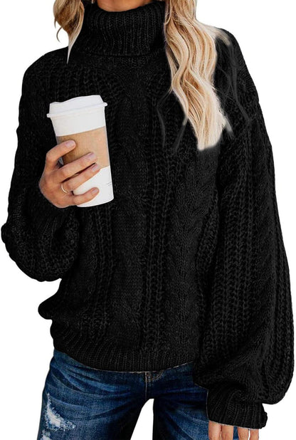 Chic Oversized Chunky Turtleneck Sweater with Balloon Sleeves – Cozy, Warm, and Perfect for Winter