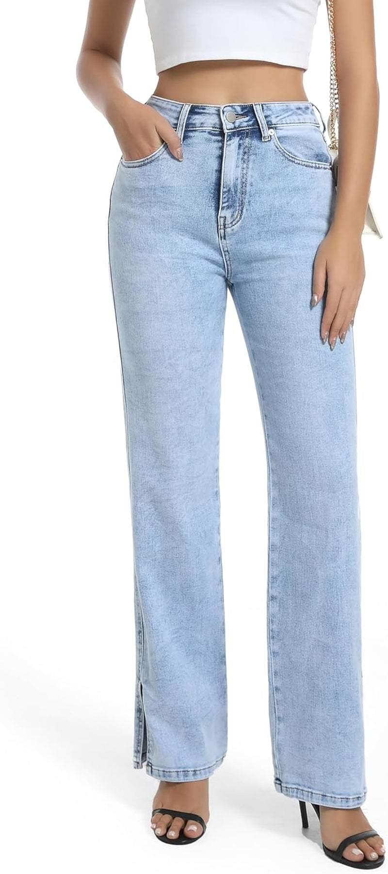 Women's High-Waisted Split Hem Stretch Jeans