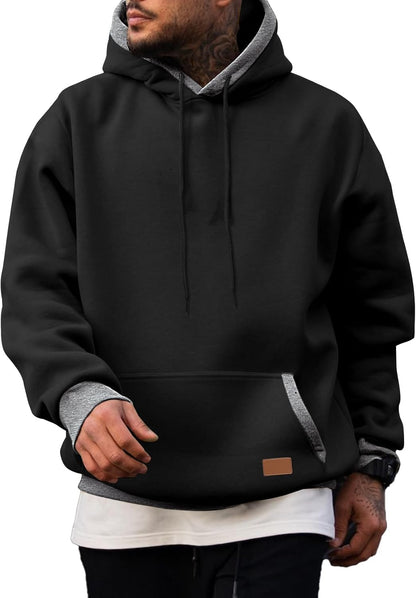 Men's Cotton Casual Hoodie - Fleece Pullover Sweatshirt with Drawstring and Pockets