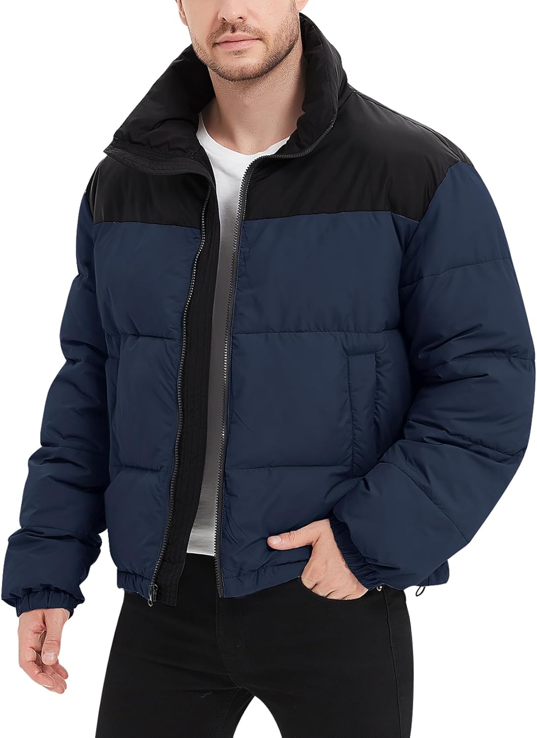 Men's Lightweight Quilted Puffer Jacket - Water-Resistant Winter Coat