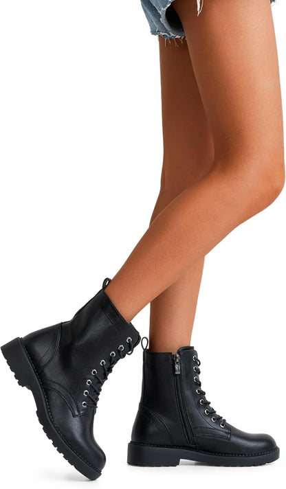 Women's Combat Ankle Boots with Lace-Up and Inner Zipper