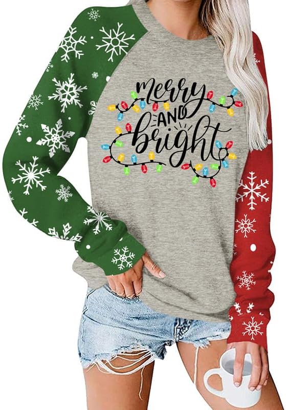 Women's Christmas Snowflake Plaid Raglan Sweatshirt