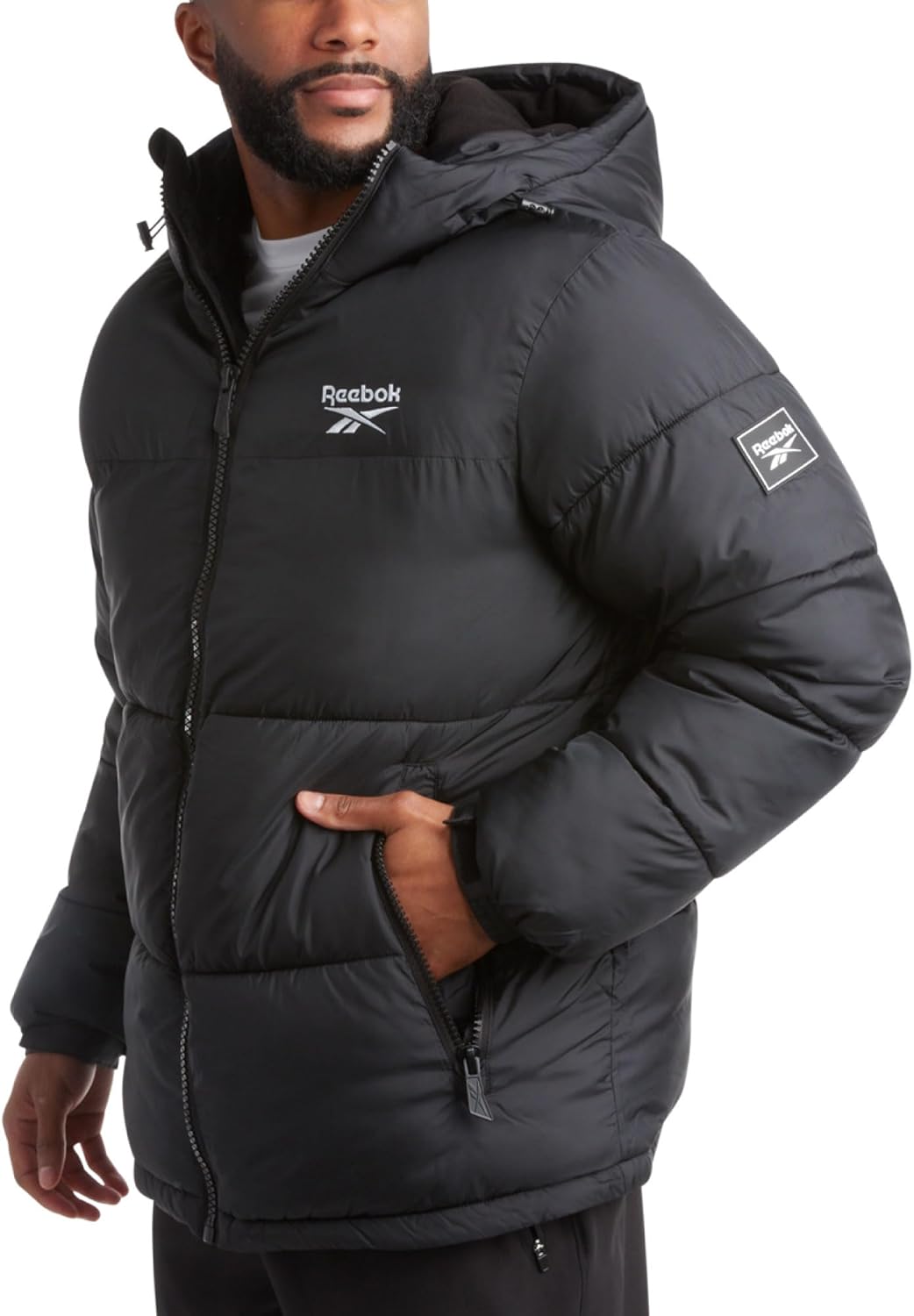 Men's Heavyweight Quilted Puffer Jacket - Weather-Resistant Coat with Wide Hood