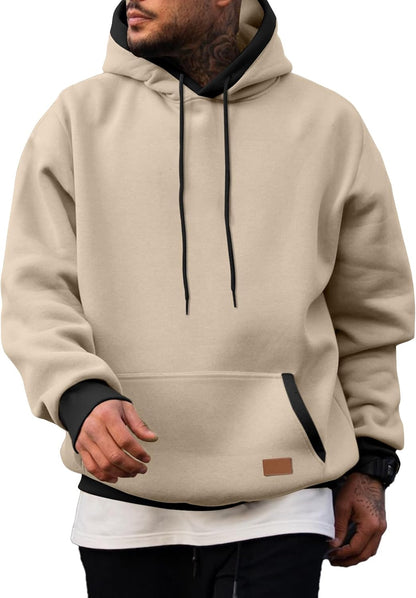 Men's Cotton Casual Hoodie - Fleece Pullover Sweatshirt with Drawstring and Pockets