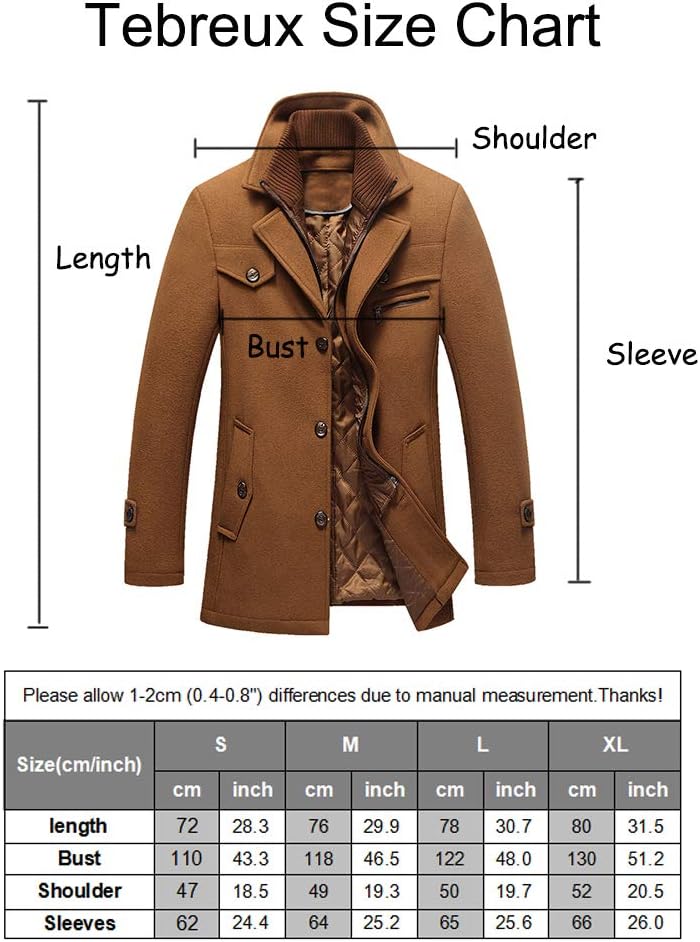 Men's Slim Fit Wool Winter Coat – Short, Single-Breasted Jacket