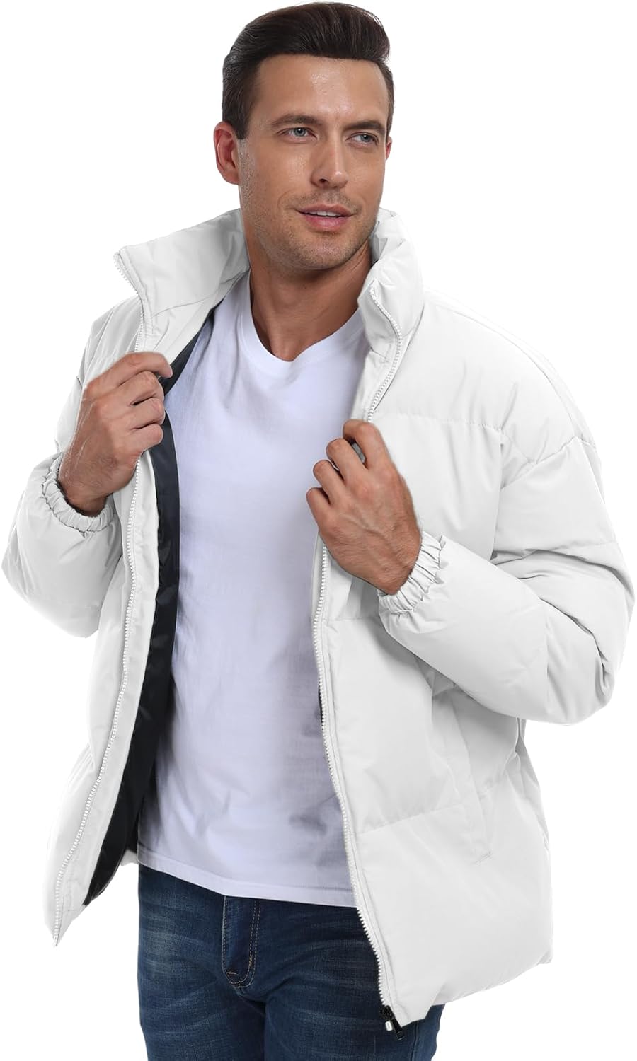 Men's Winter Padded Jacket - Windproof Full-Zip Coat