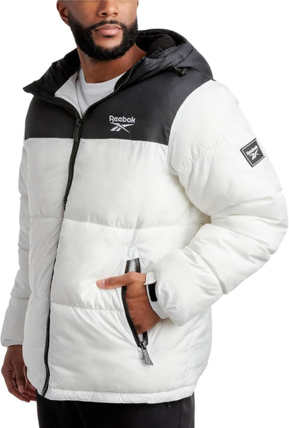 Men's Heavyweight Quilted Puffer Jacket - Weather-Resistant Coat with Wide Hood