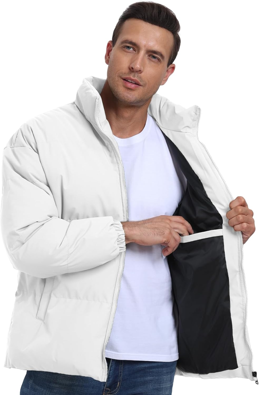 Men's Winter Padded Jacket - Windproof Full-Zip Coat