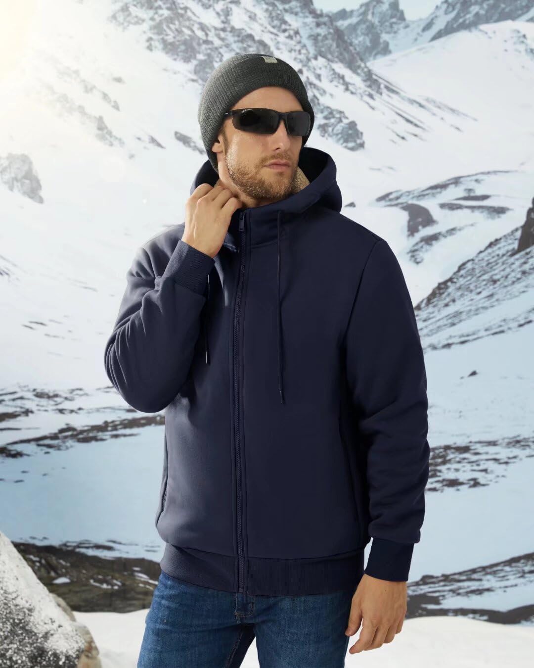 Men's Sherpa Lined Hoodie Jacket - Heavyweight Zip-Up Fleece Sweatshirt