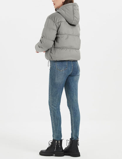 Women's Cropped Puffer Jacket with Corduroy and Hood