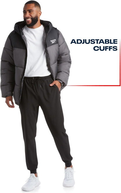 Men's Heavyweight Quilted Puffer Jacket - Weather-Resistant Coat with Wide Hood