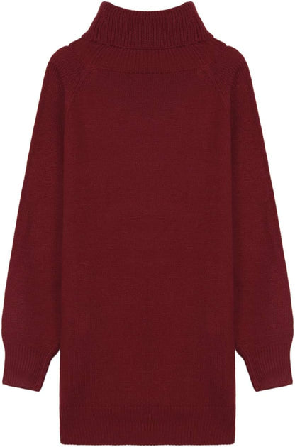 Women's Christmas Turtleneck Sweater Dress - Loose Fit with Pockets