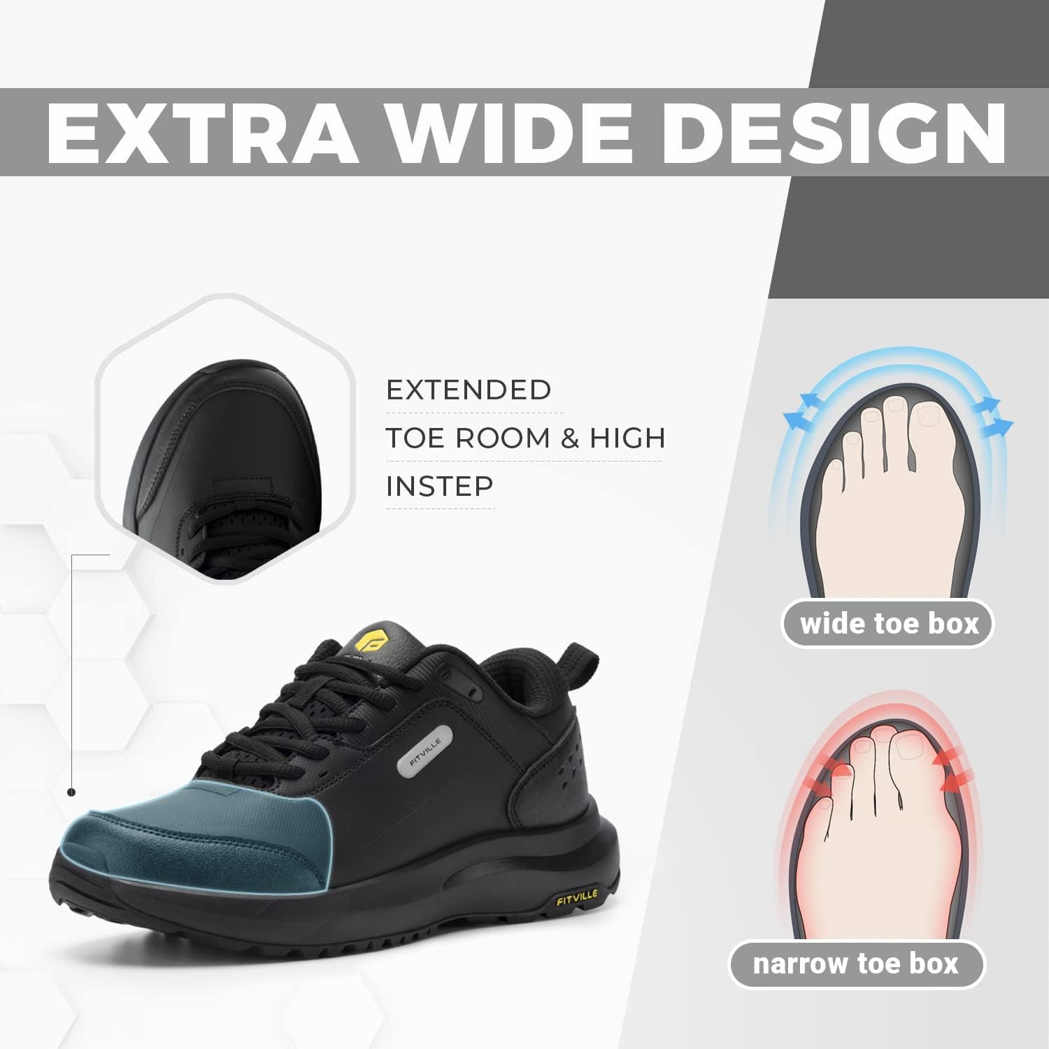 Men's Wide Waterproof Hiking & Work Shoes with Arch Support