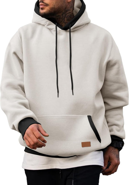 Men's Cotton Casual Hoodie - Fleece Pullover Sweatshirt with Drawstring and Pockets