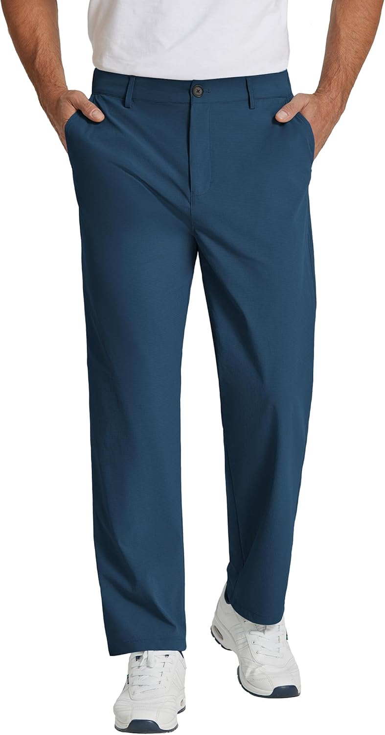 Men's Classic Fit Casual Pants - Lightweight Golf Trousers with Elastic Waist