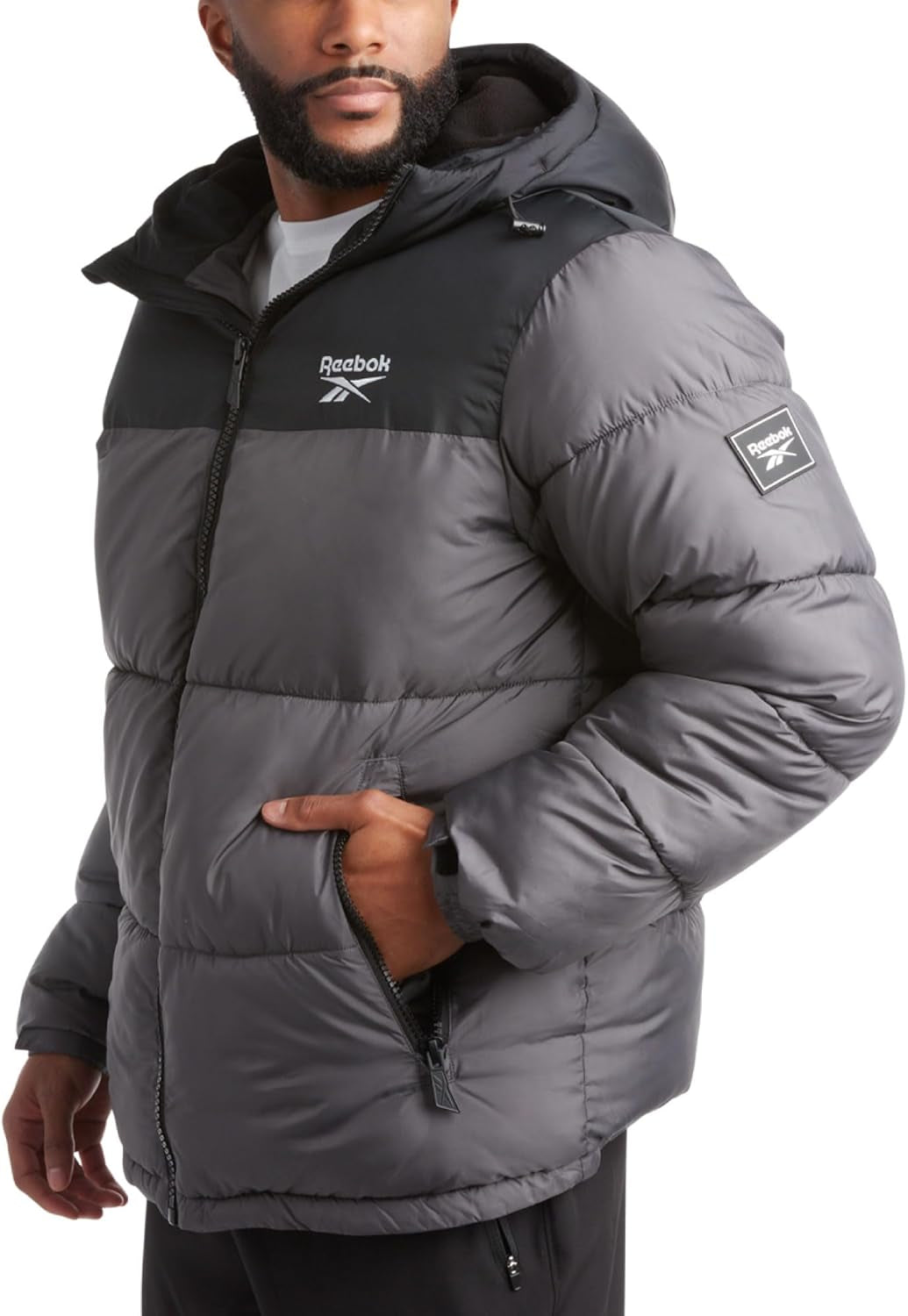 Men's Heavyweight Quilted Puffer Jacket - Weather-Resistant Coat with Wide Hood