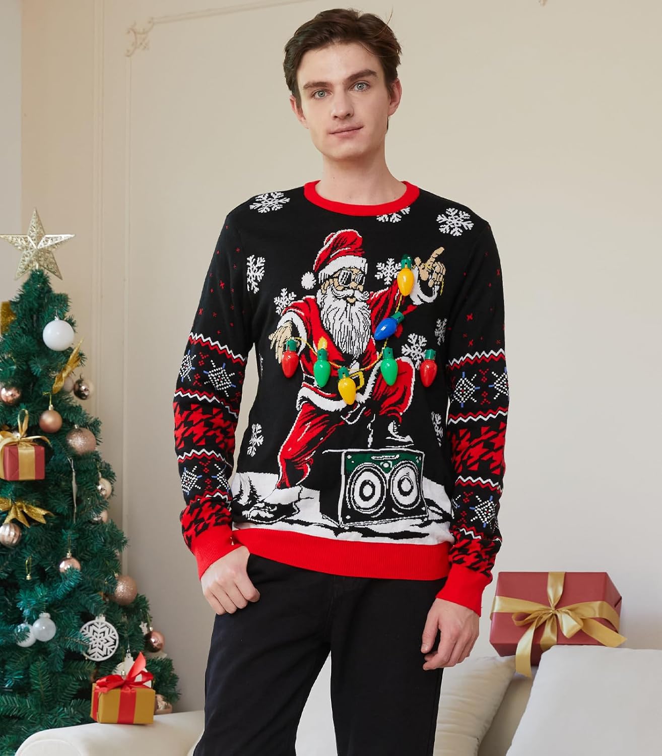 Light-Up Christmas Sweater for Men – LED Knitted Holiday Sweater