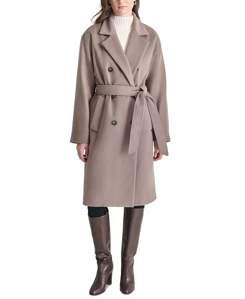 Elegant Women's Double-Breasted Wrap Coat with Belted Waist