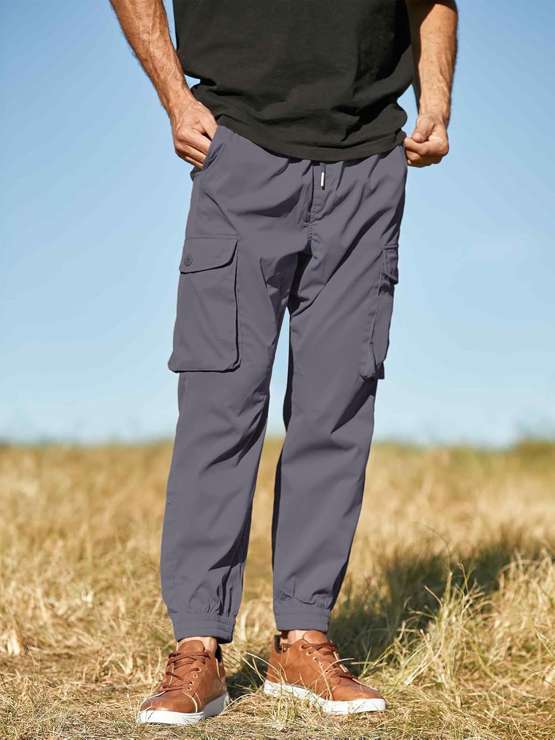 Men's Casual Cargo Joggers - Stretch Tapered Sweatpants with Pockets