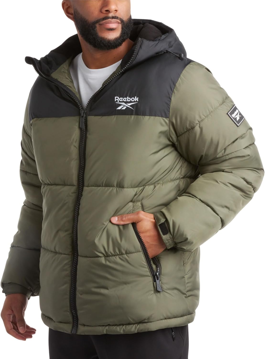 Men's Heavyweight Quilted Puffer Jacket - Weather-Resistant Coat with Wide Hood