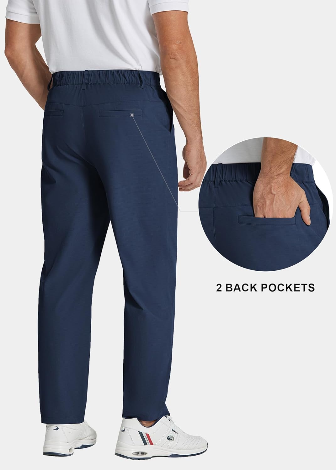 Men's Classic Fit Casual Pants - Lightweight Golf Trousers with Elastic Waist