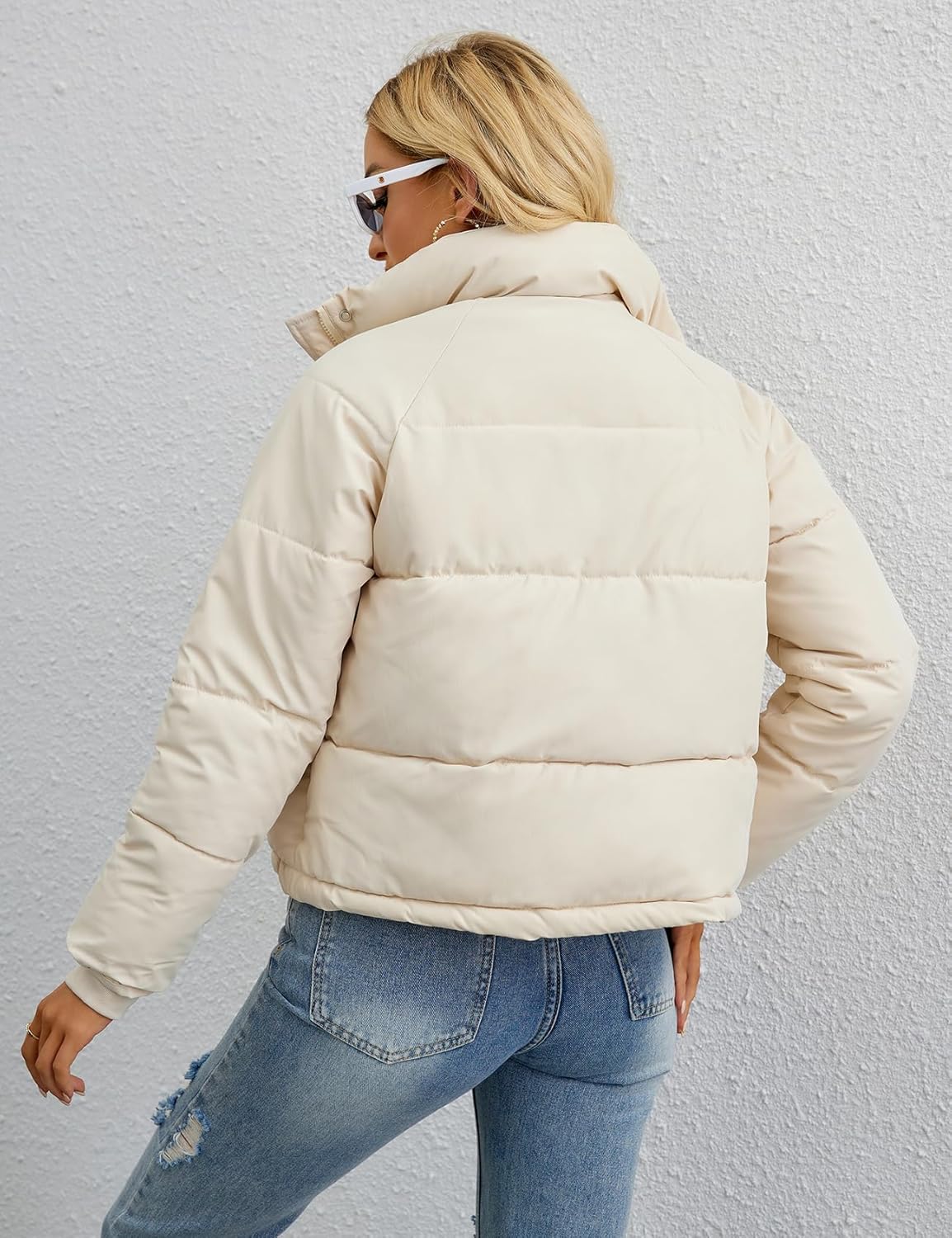 Women's Cropped Puffer Jacket with Stand Collar