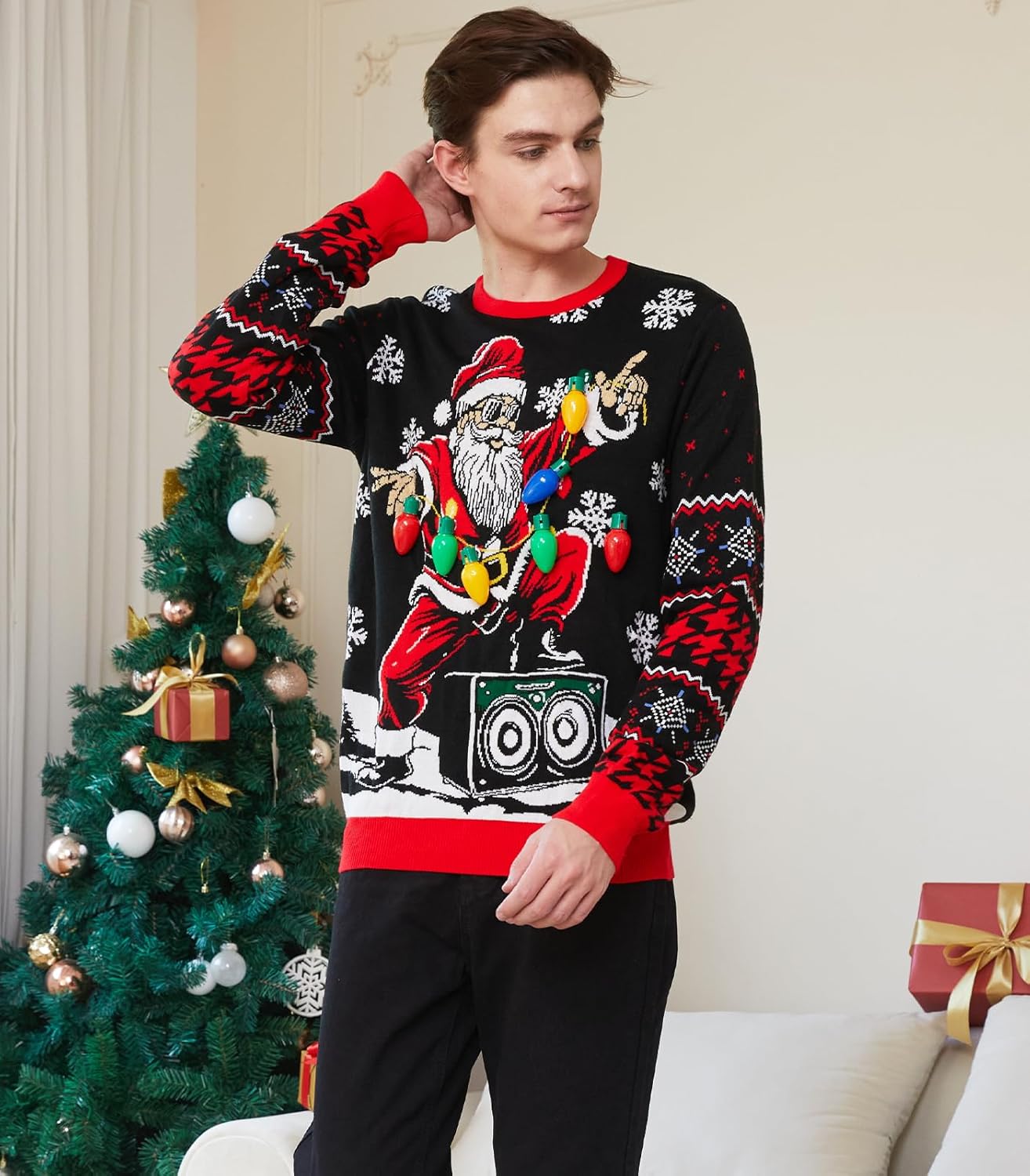 Light-Up Christmas Sweater for Men – LED Knitted Holiday Sweater