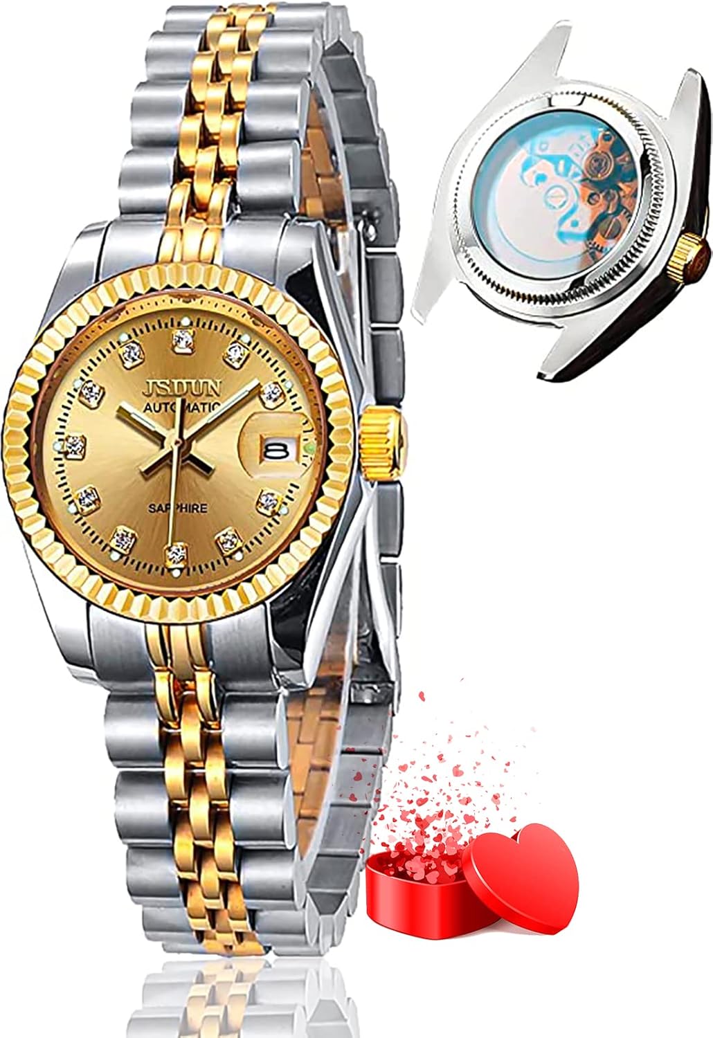 Women's Gold Automatic Watch – Waterproof Stainless Steel Dress Watch with Date