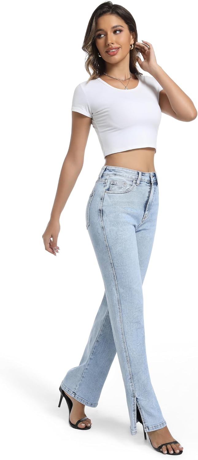 Women's High-Waisted Split Hem Stretch Jeans