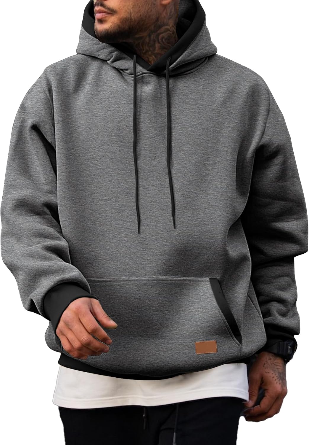 Men's Cotton Casual Hoodie - Fleece Pullover Sweatshirt with Drawstring and Pockets