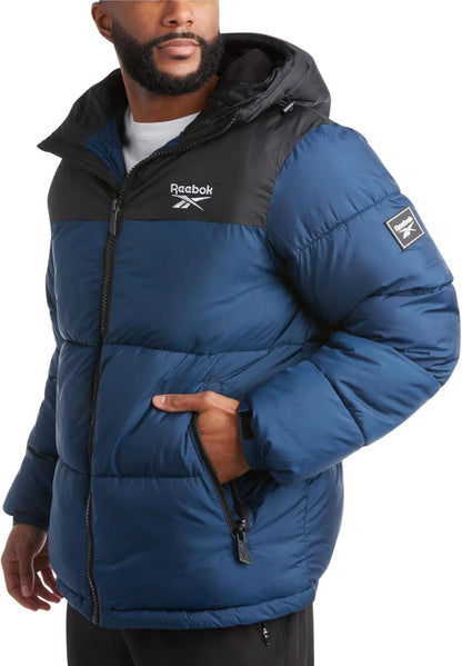 Men's Heavyweight Quilted Puffer Jacket - Weather-Resistant Coat with Wide Hood