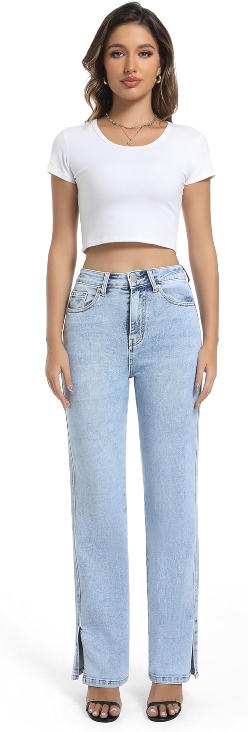 Women's High-Waisted Split Hem Stretch Jeans