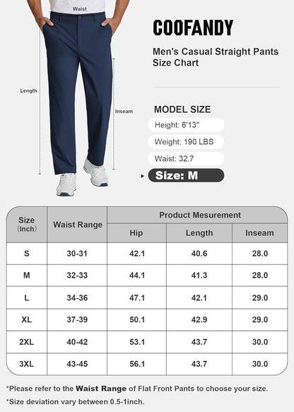 Men's Classic Fit Casual Pants - Lightweight Golf Trousers with Elastic Waist