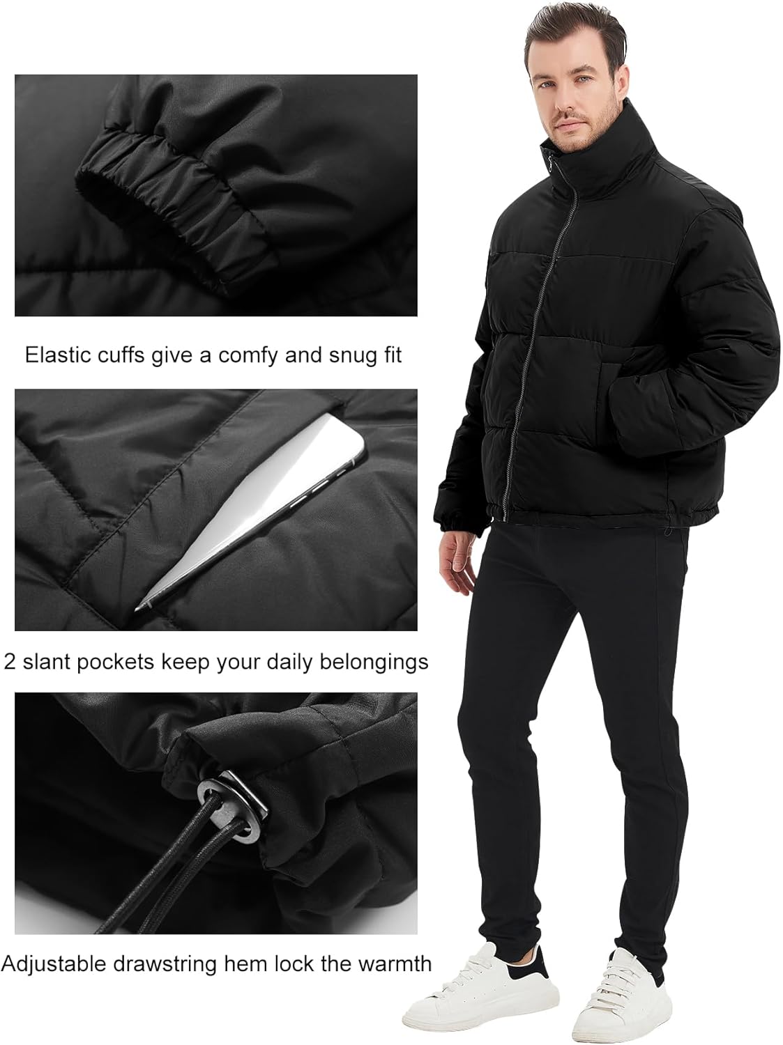 Men's Lightweight Quilted Puffer Jacket - Water-Resistant Winter Coat